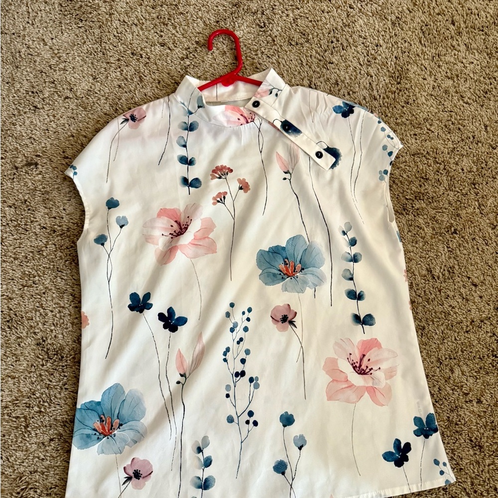 SHEIN Floral Print Blouse - White, Pink, Blue